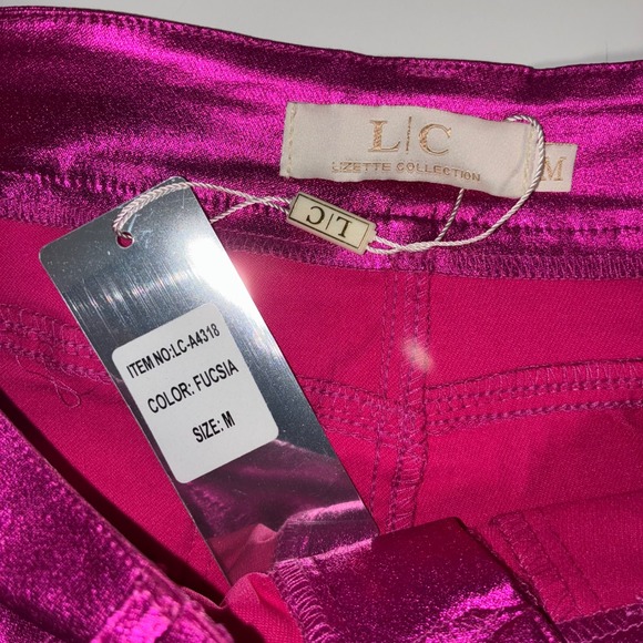 Lizette Collection Metallic Fuchsia Wide Leg Pants Size Medium - Picture 4 of 11